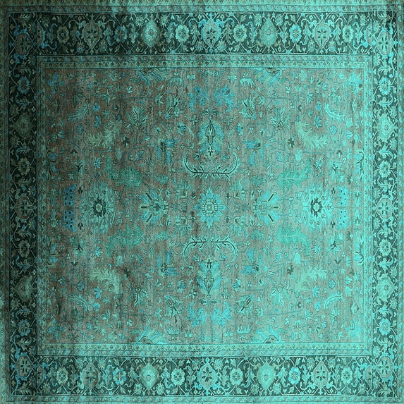 Ahgly Company Indoor Square Oriental Turquoise Blue Industrial Area Rugs, 5' Square