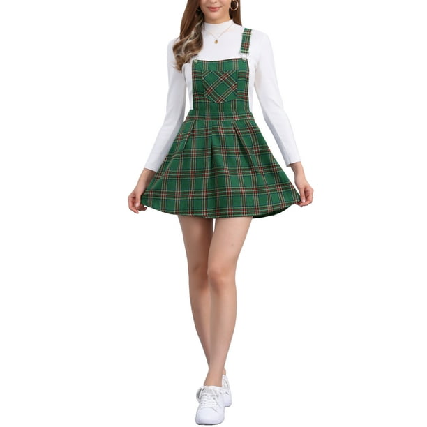 Vestido de tirantes ajustables para mujer INSPIRE CHIC con estampado de cuadros XL Verde Oscuro