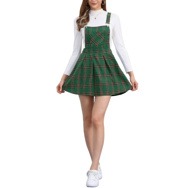 Vestido de tirantes ajustables para mujer INSPIRE CHIC con estampado de cuadros XL Verde Oscuro