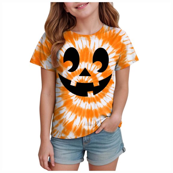 PEASKJP Girls T Shirts Short Sleeve Girl's Short Sleeve Crewneck T Shirt Halloween Clothes (Yellow,1-2 Years)
