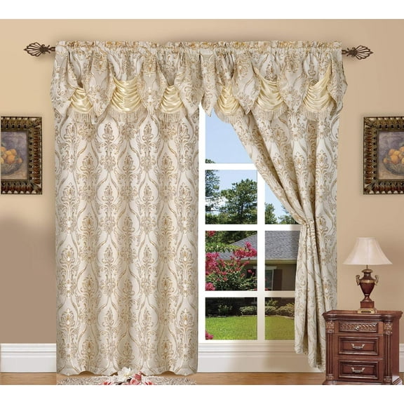 Penelopie Jacquard Look Curtain Panel Set, 54 by 84-Inch, Beige, Set of 2