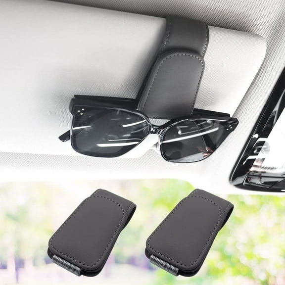 2 PCS Sunglass Holder for Car Visor, Magnetic Leather Eyeglass Hanger Clip for Car, Suitable for Different Size Eyeglasses, Car Visor Accessories (Grey)
