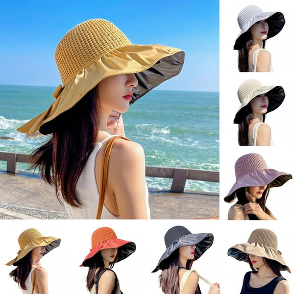 Shenmeida Women Fisherman Lightweight Vinyl Straw Sun Visors for Women, Isolation Layer Hollow Out Big Brim Sun Protecetion Wide Brim Sun Hats Beach Hat Outdoor