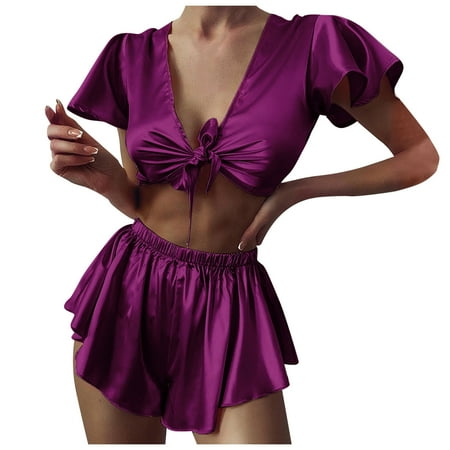 

Pajamas for Women Cotton Pajamas for Women Women Sexy-Lingerie Sleepwear Satin Silk Babydoll Lace Up Nightwear Pajamas Set Plaid Pajama Shorts Women Silk Nightgown for Women