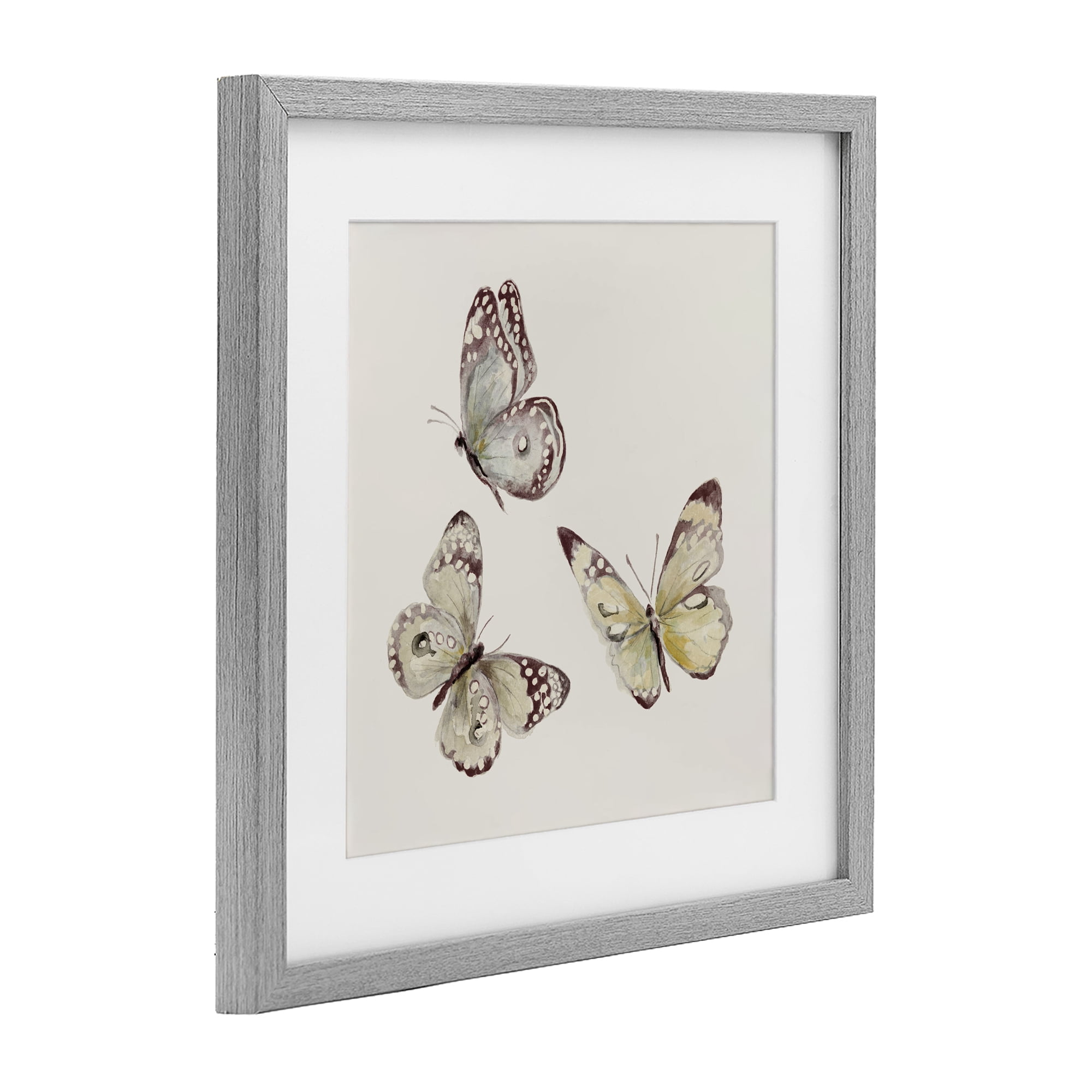 Stupell Industries Isolated Butterflies on Beige Gray Framed Print Under Glass, design by Patricia Pinto