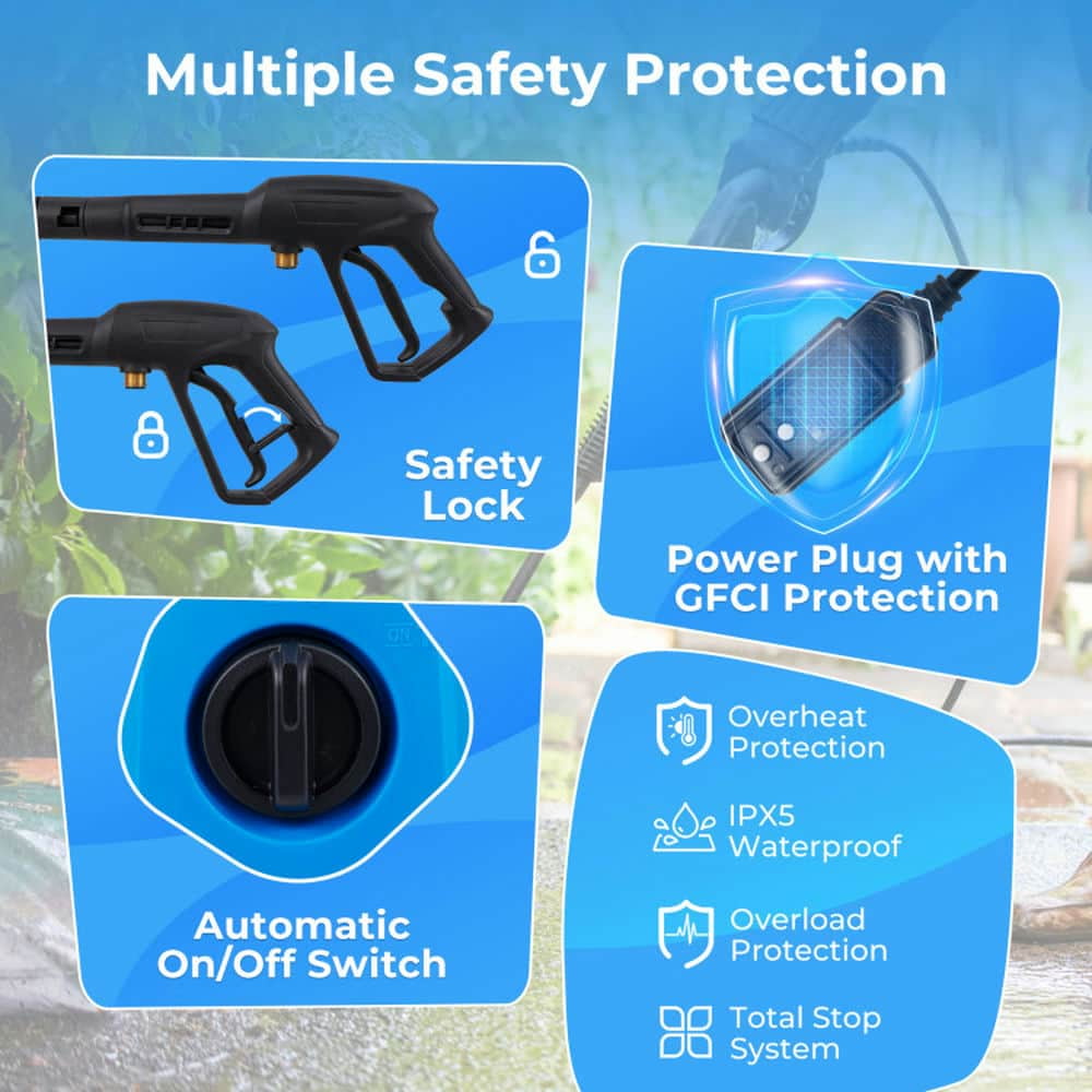 Spaco 1900 PSI 1.8 GPM Electric Pressure Washer, Versatile Washer with 4 Quick Connect Nozzles, Blue
