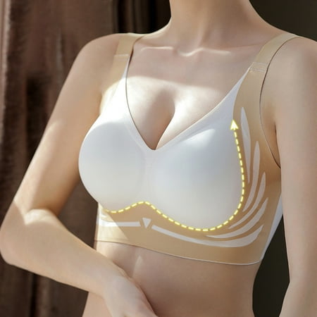 Wayzton Super Gather Bra Wireless Push-Up Bra  Soft Comfortable Gather Bra  Lift Bra Women Lingerie with Nipple Covers Save Big Khaki XL