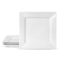 XINLTC Cermic Square Serving Plates 9.8 inch, Set of 4, White, Dinner Plates for Pizza, Steak, Pasta, Salad, Porcelain Serving Trays, Microwave, Oven, Dishwasher Safe