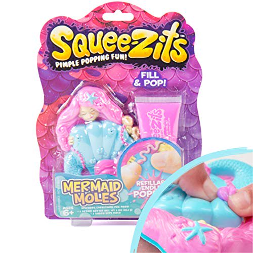 SqueeZits Mermaid Moles - Juguete de bricolaje para hacer espinillas de Horizon Group USA, alivio del estrés para aliviar el estrés, juguete recargable para apretar el acné, sirena, talla única, multi SqueeZits 765940902899