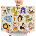 thumbnail image 1 of Rompecabezas de madera Montessori para bebé con dibujos animados, Tabla de madera con elementos de agarre manual, con dibujos de animales, vehículos, frutas, regalo para niño, 1 of 4