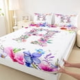 thumbnail image 4 of Castle Fairy Floral Letter H Queen Sheet Sets 4 Pieces for Adults,Watercolor Pattern Bed Set, 4 of 6