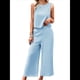 thumbnail image 2 of Conjunto de Dos Piezas de Verano para Mujer: Top Corto Sin Mangas con Cuello Redondo y Pantalones Anchos con Bolsillos. Azul S, 2 of 10