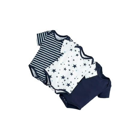 

3pcs Casual Striped Round Neck Tee Short Sleeve Blue and White Baby Bodysuits (Baby s)