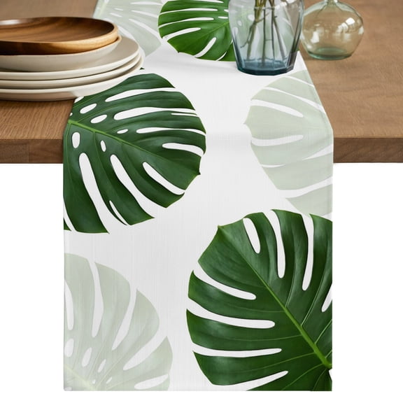 Table Runners 36 Inches Long Dress Scarves, Green Tropical Leaves Farmhouse Kitchen/Dining Table Decor Table Runner, Short Coffee Tablerunners, Summer Botanical Palm Plants 13x36 Inch