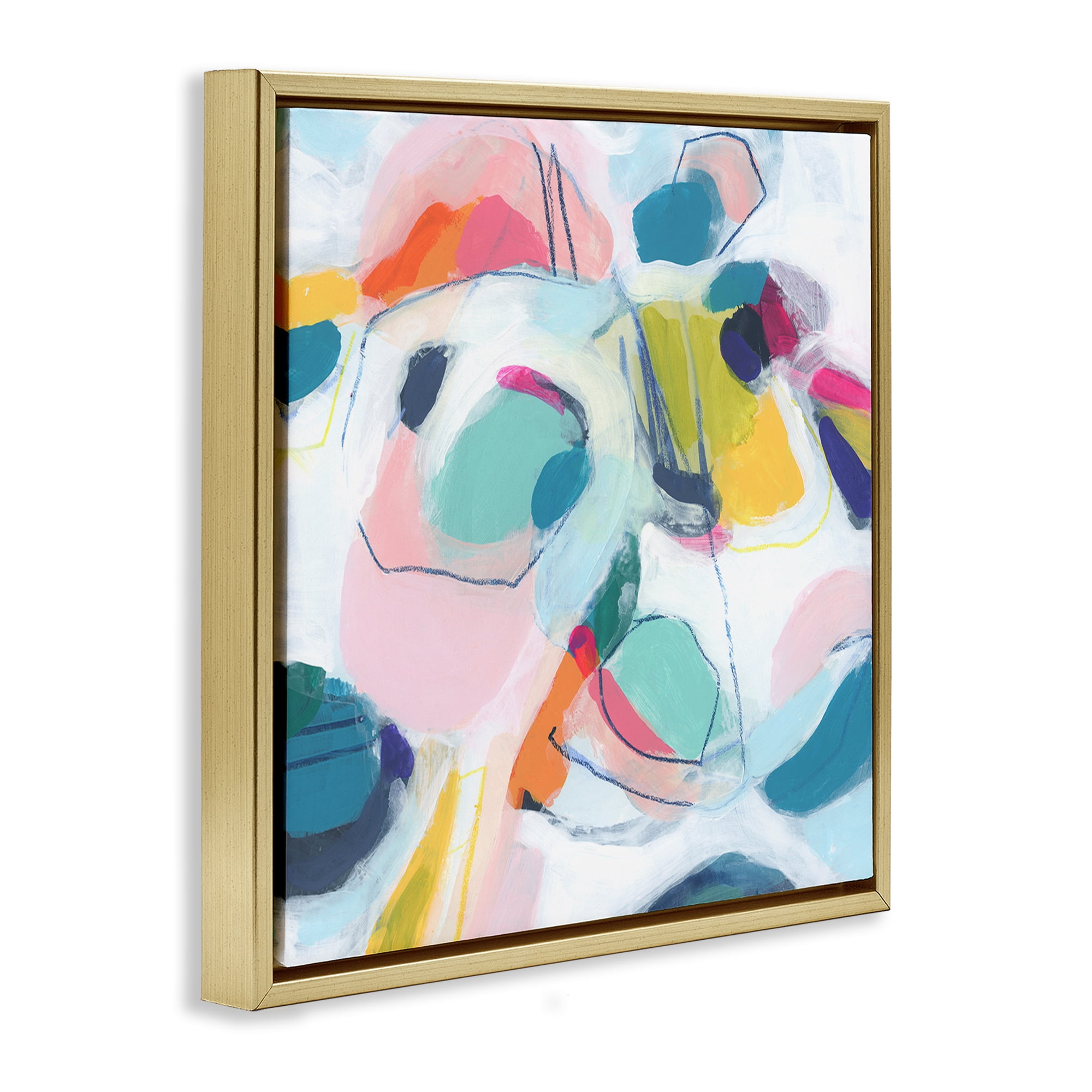 Stupell Industries Whimsical Shapes Abstraction Abstract Painting Gold Floater Framed Canvas Art Print Wall Art, 25 x 25
