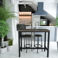 thumbnail image 1 of 3-Piece Metal Bar Table Set, Counter Height Pub Bistro Set, Modern Breakfast Table & Stools Adjustable Height, Wood High Top Dining Set for Saving Space, Dark Brown, 1 of 6