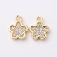 thumbnail image 2 of 2Pcs Flower Pendants Brass Cubic Zirconia Charms Clear Real 18K Gold Plated DIY, 2 of 2