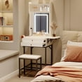 thumbnail image 3 of Towallmark 32 Inch Small Makeup Vanity Desk With Mirror, Compact Vanity Table With Adjustable LED Lights, Foldable Design, 2 Drawers, Hair Dryer Holder, Space Saving Dressing Table For Small Bedrooms, 3 of 9