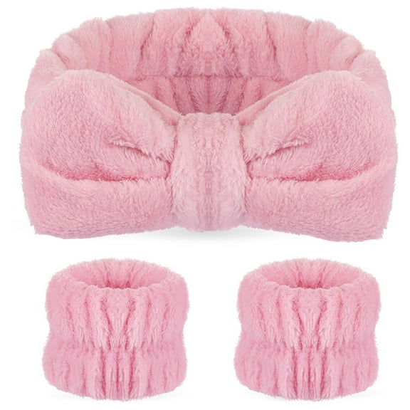 Minzimin 3 Pcs Face Wash Headband Wristband Set for Women Spa Bow Skincare Headband Soft Makeup Wrist Towel for Washing Face Hair Supplies