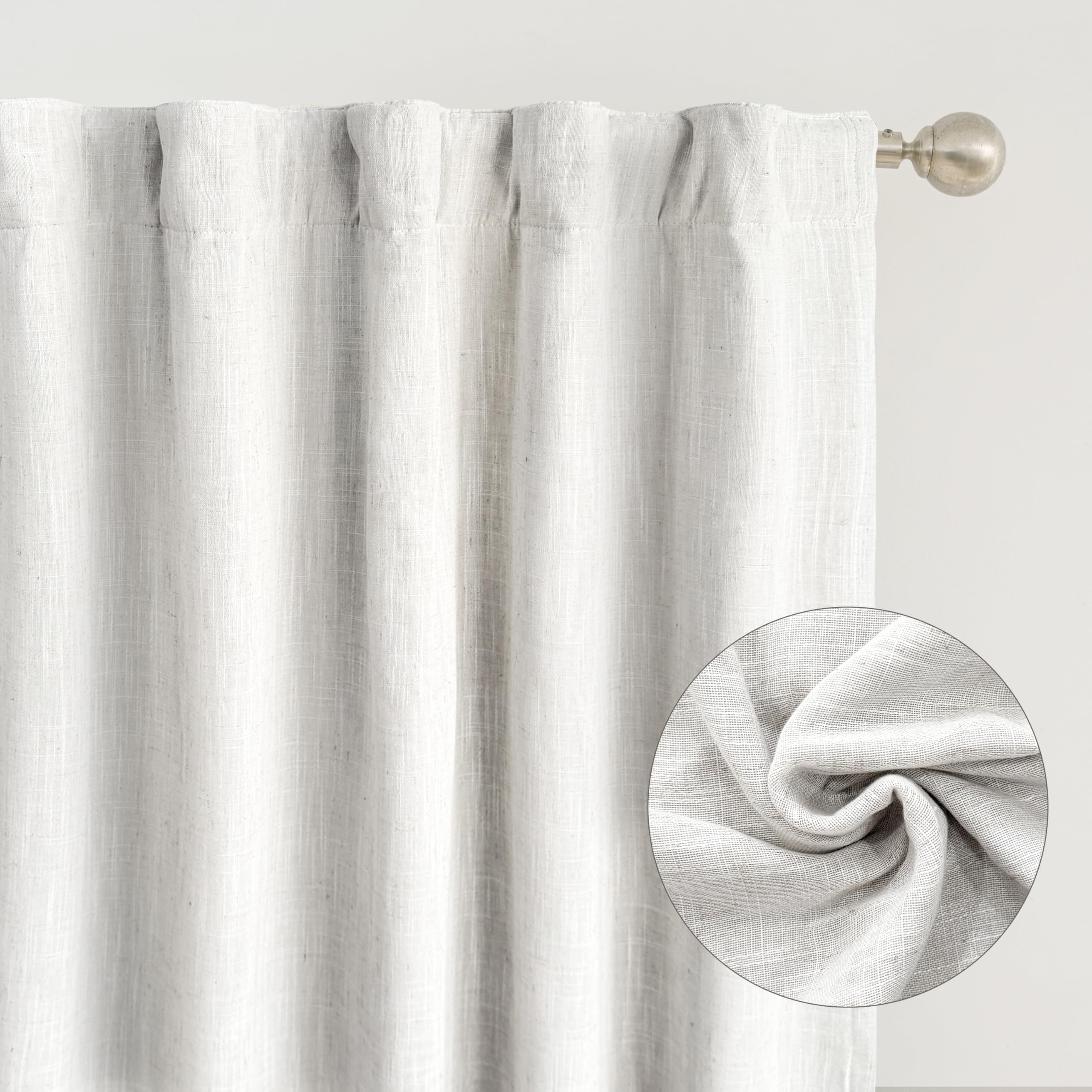 DriftAway 100% Blackout Natural Cream Linen Curtains for Bedroom 90 Inches Long Double Layer Drape Farmhouse Thermal Insulated 3 Inch Rod Pocket Back Tab Full Light Blocking 2 Panels for Living Room