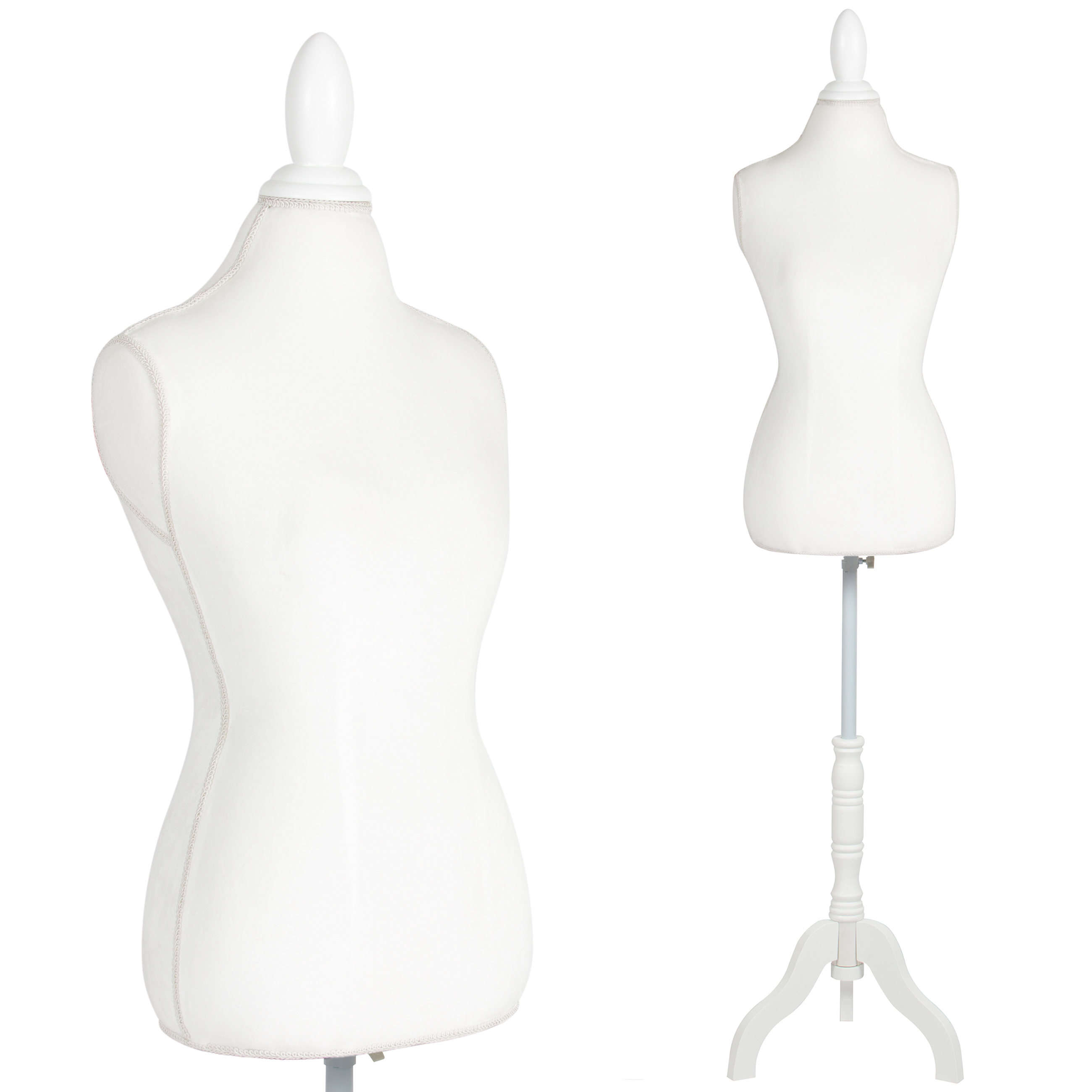 White Female Mannequin Torso Dress Form Display W/ White Tripod Stand