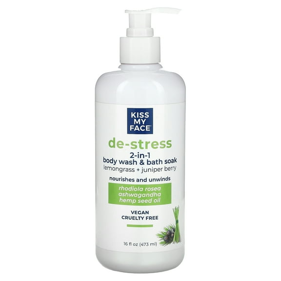 Kiss My Face De-Stress, 2-in-1 Body Wash & Bath Soak, Lemongrass Juniper Berry, 16 fl oz (473 ml)