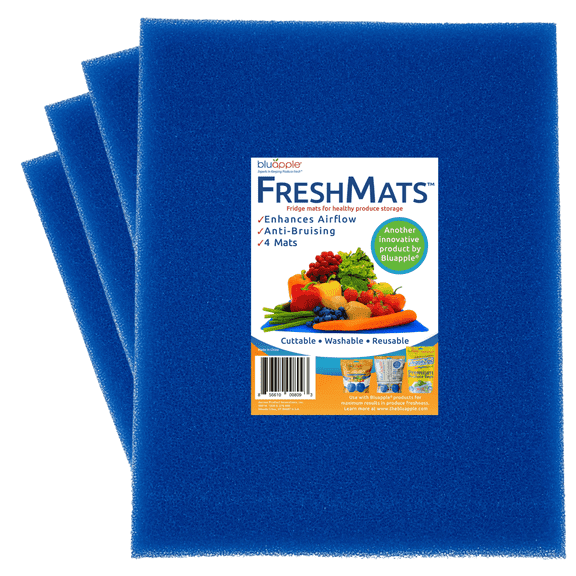 Bluapple FreshMats, Refrigerator Bin Liner, Fridge Drawer Mats, Crisper Life Extender Liner Keeps Produce Fresh Longer, Anti-Bruising, Helps Air Circulation, Washable & Reusable (4-Mats, 12x15, Blue)