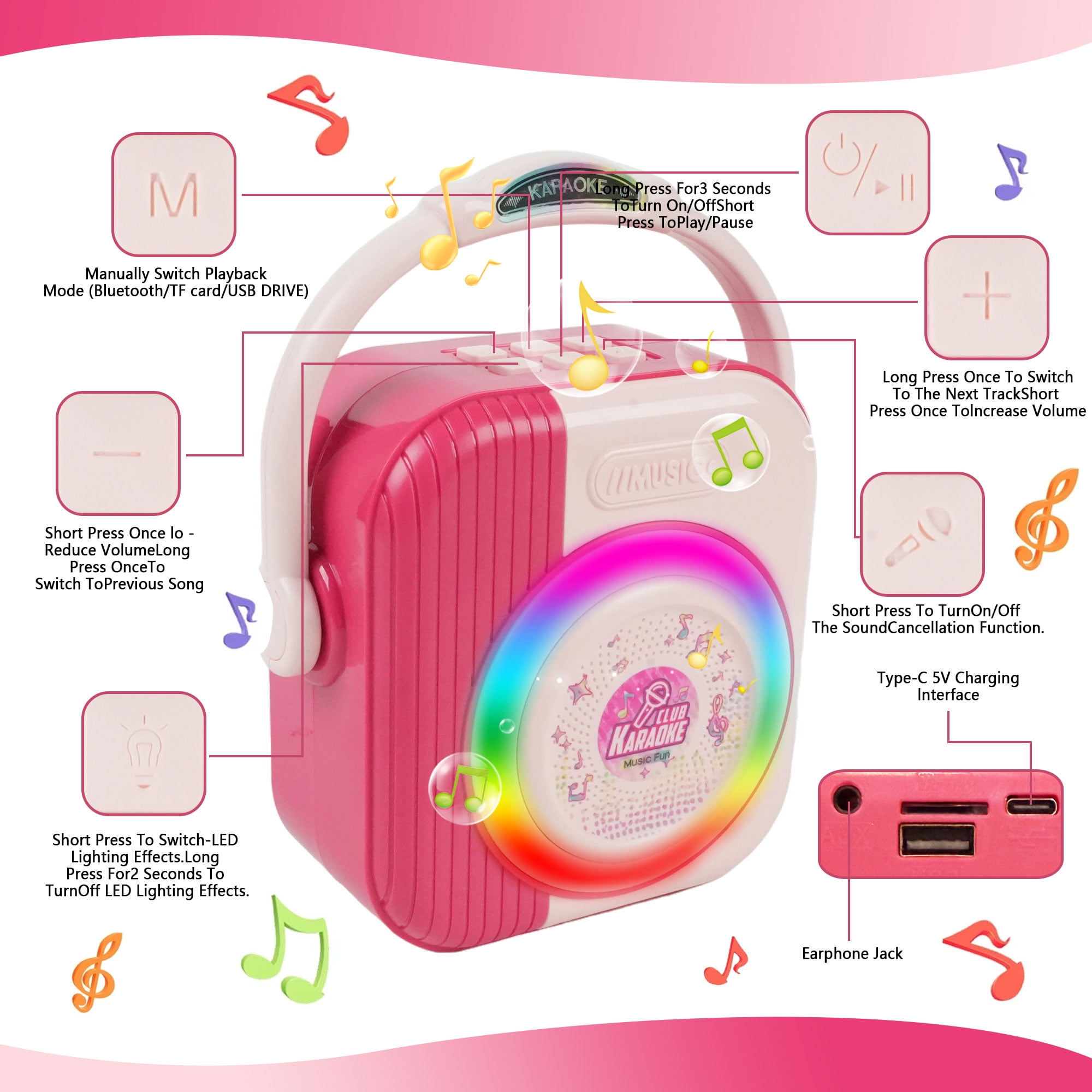 JBeeCtrl Mini Karaoke Machine for Kids with 2 Wireless Microphones Kids Karaoke Machine Toys for 3 4 5 6 7 8 9 10 Years Old Girls Birthday Gifts