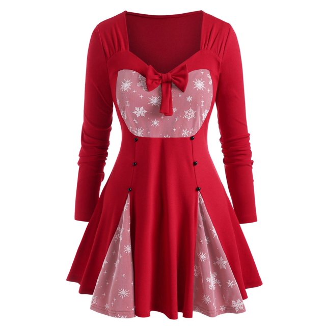 Más el tamaño de malla del copo de nieve del Bowknot de inserción t camisa de Navidad Rosegal Mangas largas de talla grande