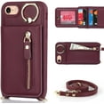 thumbnail image 6 of iPhone SE 2022/2020 Phone Case with Card Holder,iPhone 7/8 Case Wallet for Women Men with Strap,Crossbody Lanyard Cases with Credit Card Slots Kickstand and Stand Ring Holder Case,4.7",Burgundy, 6 of 15