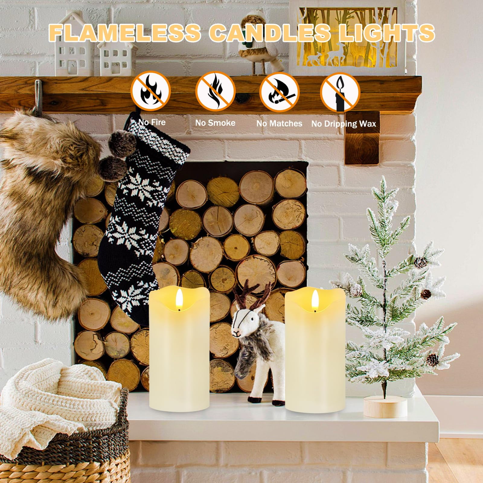 Flameless Candles Light, Set of 2 6"x3" Flickering LED Candles with Remote & Timer, Dimmable Real Wax Electric Pillar Candles Battery Operated, White Candles for Home Christmas Decor