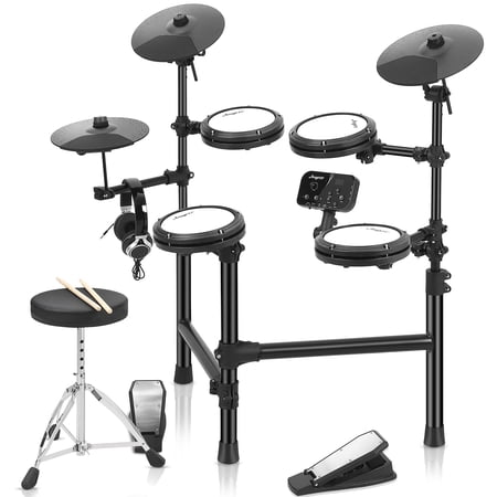 Electronic Drum Set,Electric Drum Set With 4 Quiet Mesh Drum Pads,150 Sounds,2 Switch Pedal,Drum Throne,Drumsticks,Headphones,Electric Drum Set for Beginner