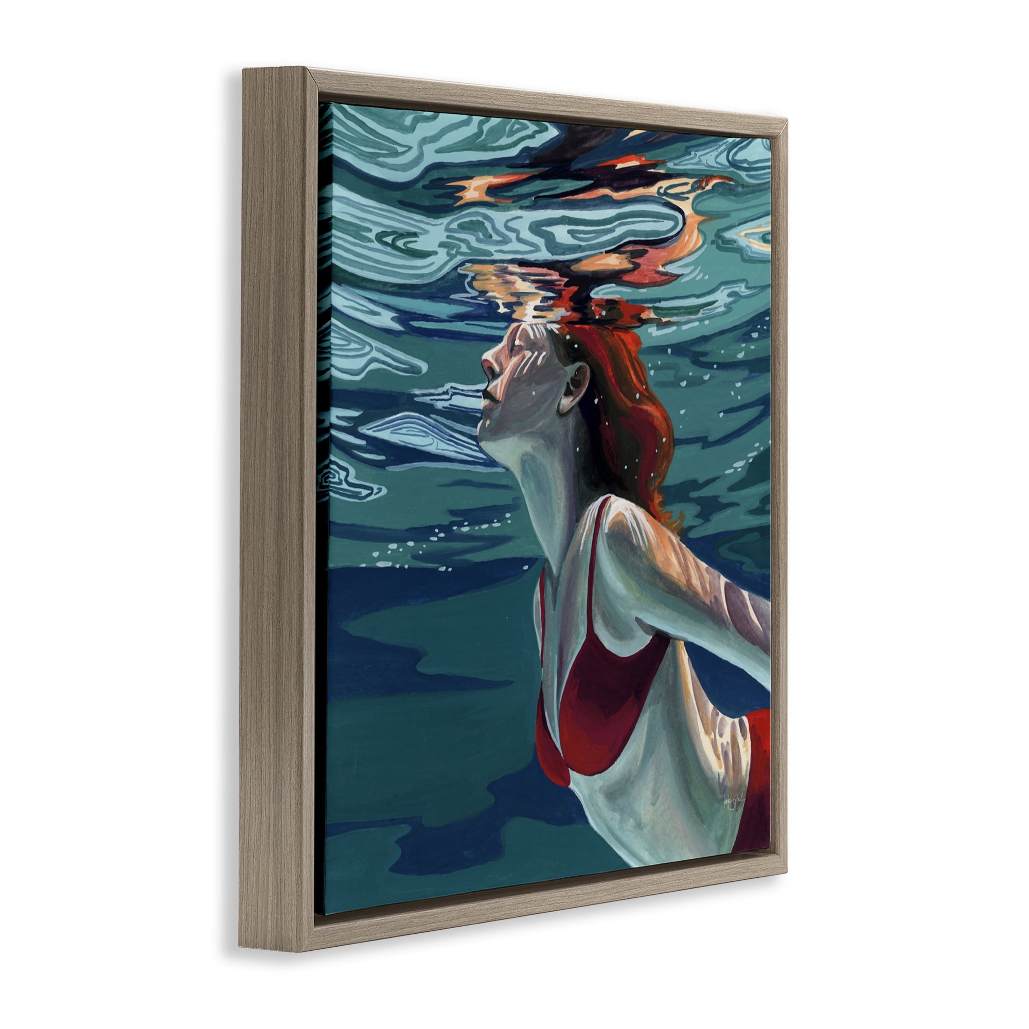 Stupell Industries Swimming To The Surface Brown Framed Floater Canvas Wall Art, design by Kate Jarvik Birch