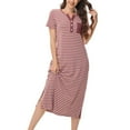 thumbnail image 4 of Xysaqa House Dresses Womens Nightgown Striped Sleepwear Cotton Casual Short Sleeve Pajama Dress Henley V-Neck Lounge Dress (Side Split)S-2XL Clearance, 4 of 6
