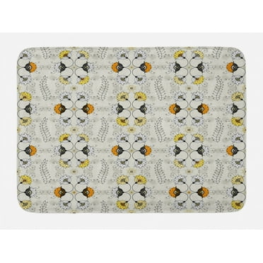 Grey and Yellow Bath Mat, Ethnic Paisley Style Flowers Ivy Swilrs Leaves Image, Non-Slip Plush Mat Bathroom Kitchen Laundry Room Decor, 29.5 X 17.5 Inches, Marigold Black and Pale Grey, Ambesonne