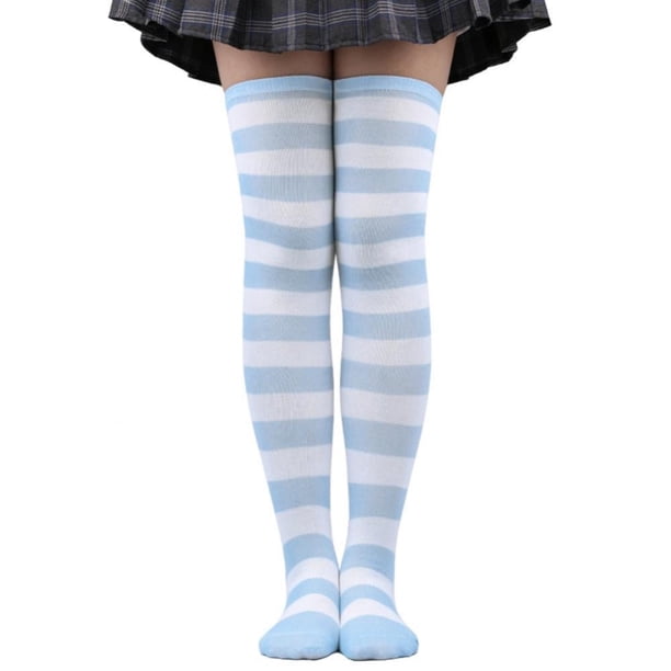 Calcetines a rayas hasta la rodilla, medias largas a rayas por encima de la rodilla para mujeres, adolescentes y jóvenes.