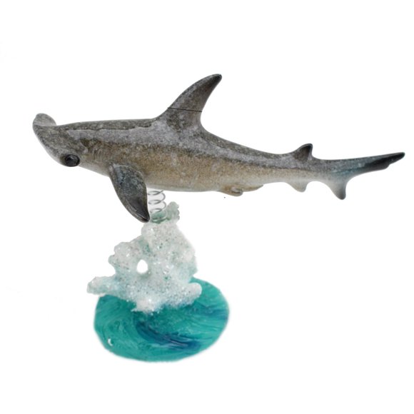 We pay your sales tax Swimming Hammerhead Shark On Glazed White Blue Coral Base Statue ~ Wiggles Jiggles Sea Creature on Coral Reef Figurine on a Spring Centerpiece Tabletop Decor (G16625)