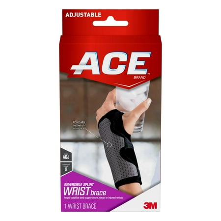 - ACE Brand Reversible Splint Wrist Brace, Adjustable, Gray, 1/Pack
