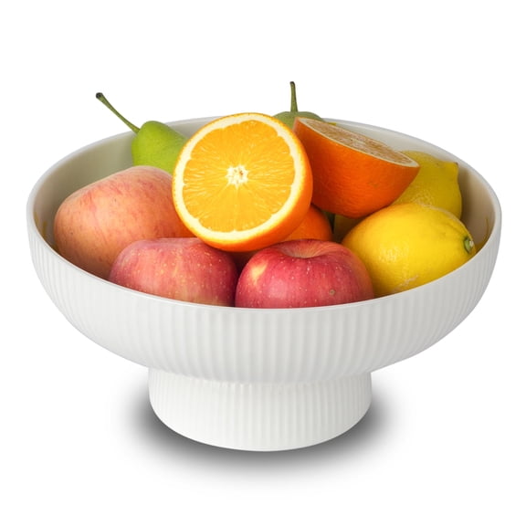 Ceramic Fruit Bowl with Draining Holes, 10" Large Fruit Basket, White