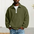 thumbnail image 2 of HomeDM Mens Quarter Zip Pullover Tops, Long Sleeve Waffle Texture Solid Color Sweatshirts, Army Green, 2 of 6