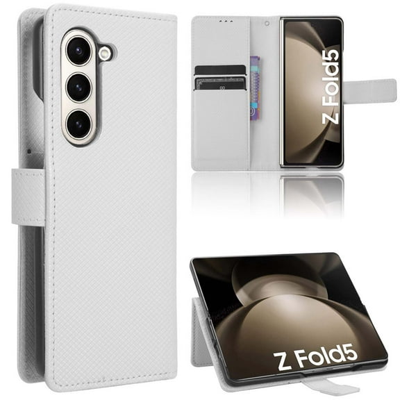 for Samsung Galaxy Z Fold 6 Case, Wallet with Card Holder [RFID Blocking] Luxury PU Leather, Hard Shockproof Anti-fall Rugged Phone Case Cover Slim Durable for Z Fold 6,White