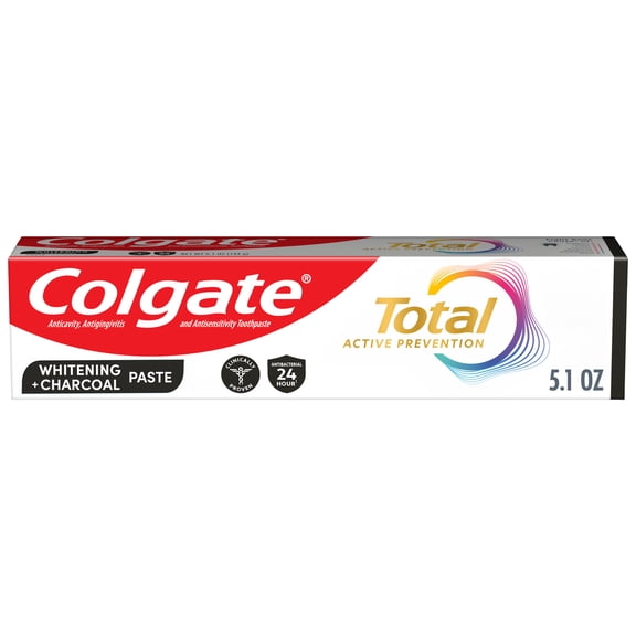 Colgate Total Active Prevention Whitening and Charcoal Toothpaste, Mint, 5.1 oz