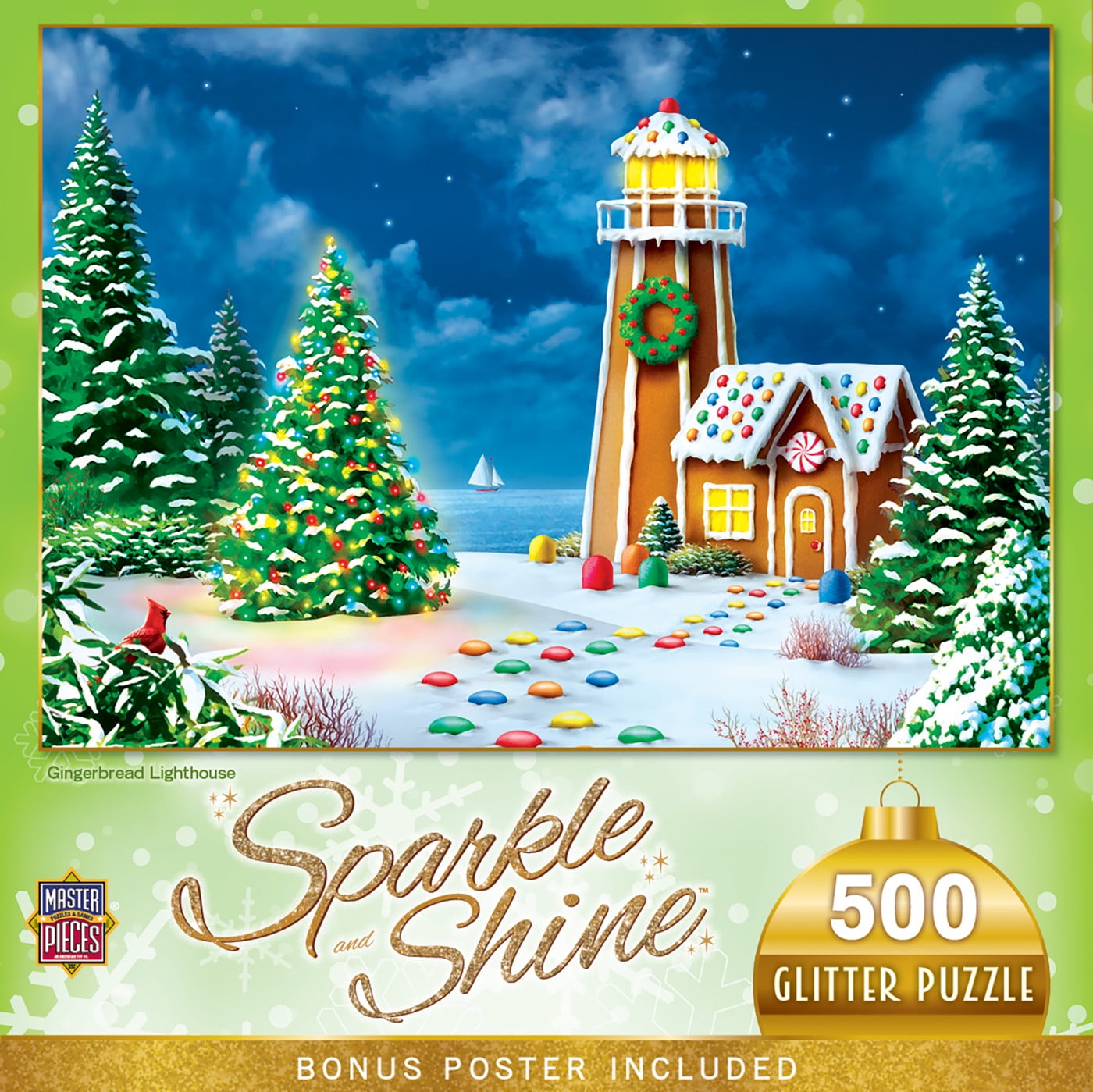 MasterPieces 500 Piece Glitter Christmas Puzzle - Gingerbread Lighthouse