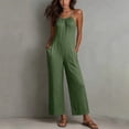 thumbnail image 2 of Women's Solid‑Color Spaghetti Strap Wide‑Leg Jumpsuit Front Tie V‑Neck Back Zipper Loose‑Fit One‑Piece Pants with Side Pockets Army Green S(S), 2 of 9