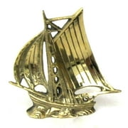 Beautiful Ship Figure Golden Brass 4" Golden Sail Boat Office Paper Weight Desktop Nautical Decoration
