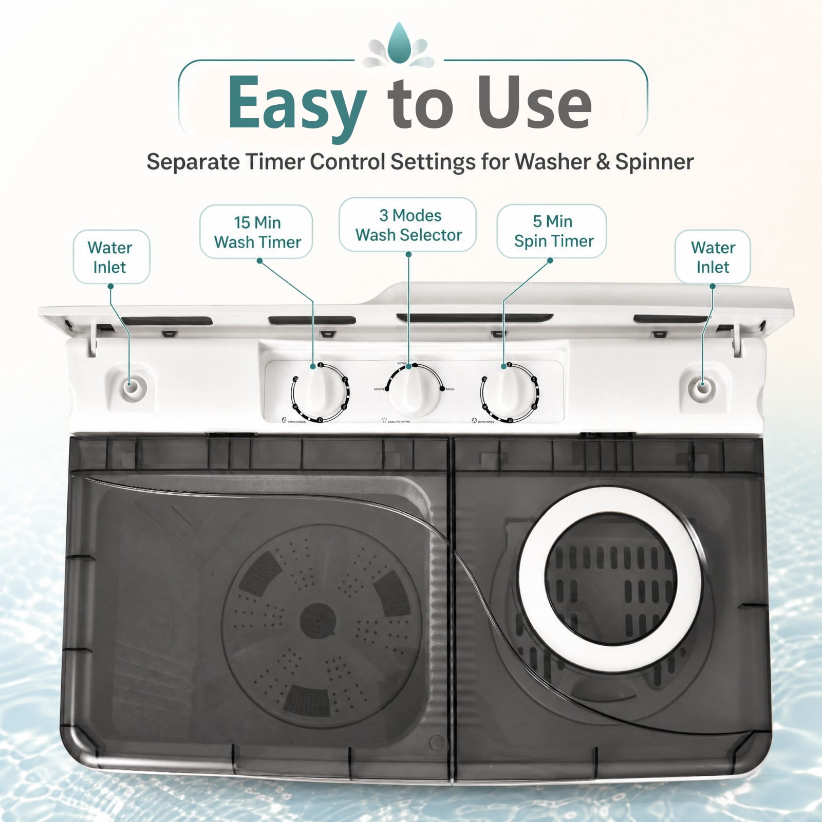 Costway 26lbs Portable Semi-automatic Washing Machine W/Built-in Drain Pump Grey