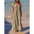 thumbnail image 2 of Light Green Boho Maxi Dress With Square Neck, Puff Sleeves, Tiered Flowy, 2 of 30