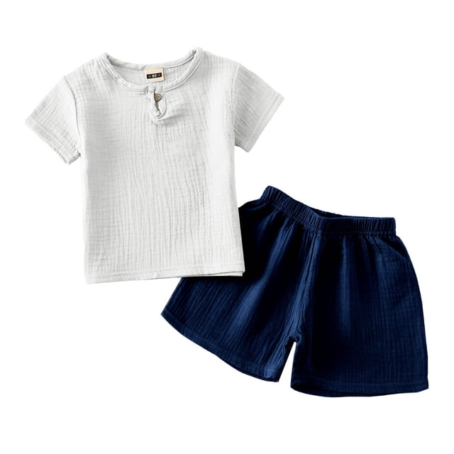 WEAIXIMIUNG Designer Kids Clothes Summer Short Sleeve Set for Baby Boys and Girls Children's and Linen Button Short Sleeve T Shirt Shorts Thin Set