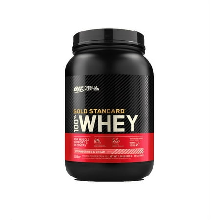 Optimum Nutrition  Gold Standard 100% Whey Protein Powder  24 g Protein  Strawberries & Cream  1.98 lb  29 Servings