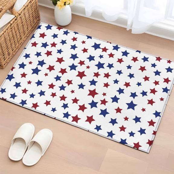 4th of July Entryway Rug 2'x3'  Non Slip Front Door Mats, Blue Red Star Patriotic Geometric Entrance Rugs Indoor Outdoor Carpet, Washable Floor Mats Small Area Rug for Bedroom Kitchen